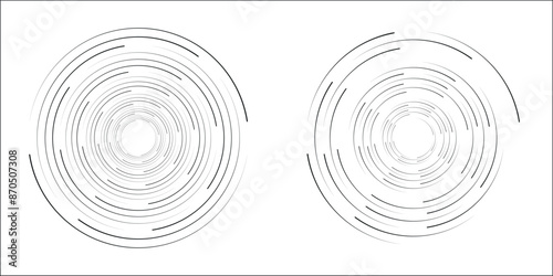 Set of two radial hypnotic spirals, on transparent background.
