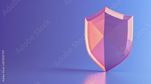 Vibrant 3D illustration of a shield symbolizing protection and security, set against a blue and purple gradient background. photo