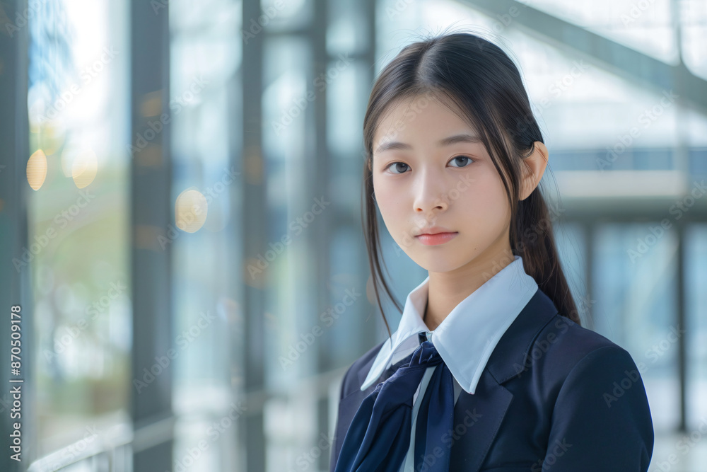 Young woman in a school uniform. Young woman in a school uniform.