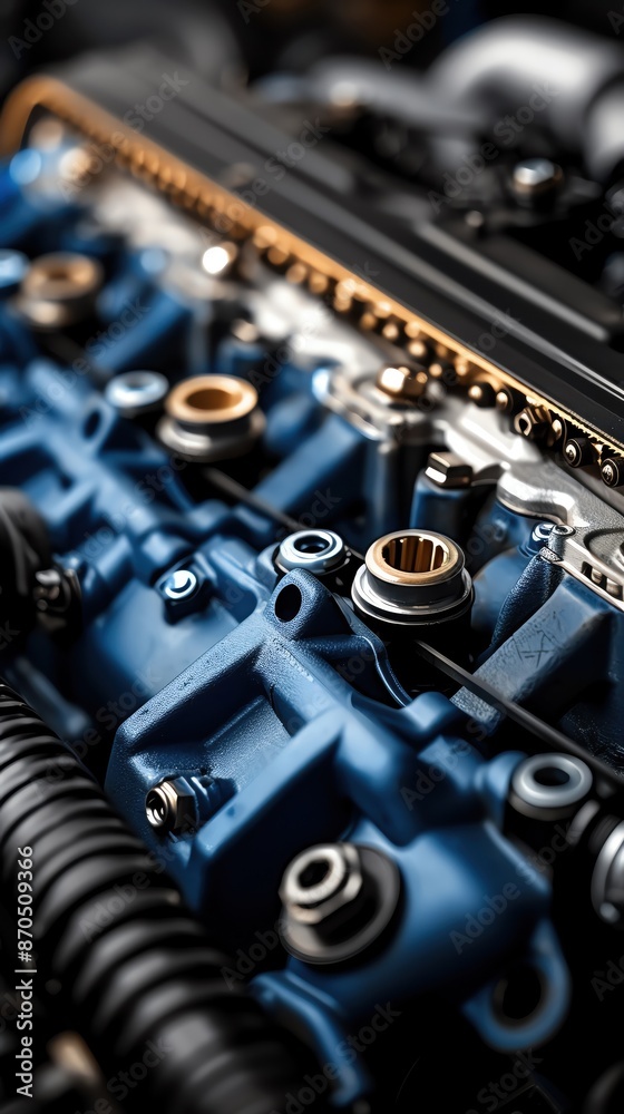 Close-up of a polished blue engine, showcasing intricate details and components, ideal for automotive and engineering themes. Close-up of a polished blue engine, showcasing intricate details and components, ideal for automotive and engineering themes.