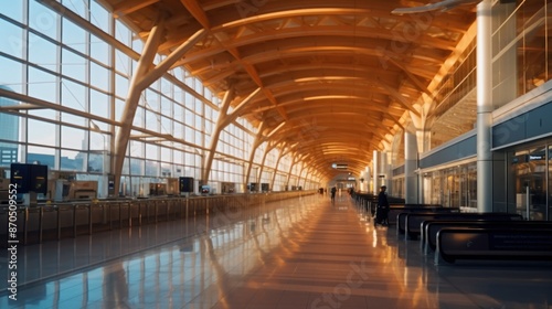 A large airport terminal with a red roof and a large glass dome