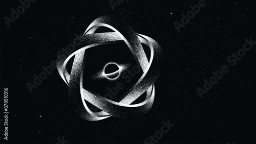 Stars and exoplanet in outer space with black hole and artificial loop. Futuristic landscape, with noise texture . Night landscape with starry sky .Vector illustration