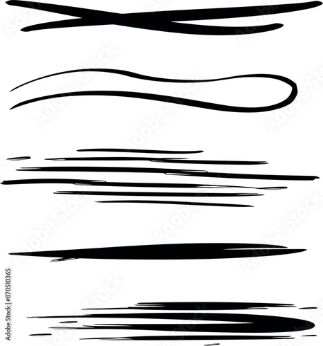 A variety of black brush stroke lines on white, ideal for artistic, design, or decoration.
