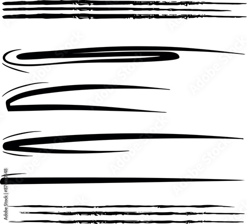 Diverse black brush stroke lines on a white canvas, perfect for art, design, or decorative projects.
