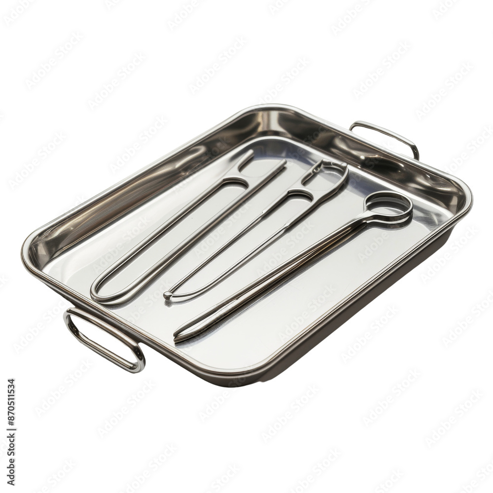 Stainless steel surgical instruments on a tray, ideal for medical and healthcare-related visuals emphasizing professional cleanliness and precision. Stainless steel surgical instruments on a tray, ideal for medical and healthcare-related visuals emphasizing professional cleanliness and precision.