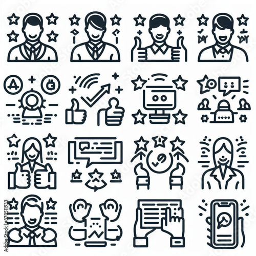 set of icons, business icons set, business people icons, Feedback, testimonial, customer thin line icons. Editable stroke. For website marketing design, logo, app, template, etc. Vector 