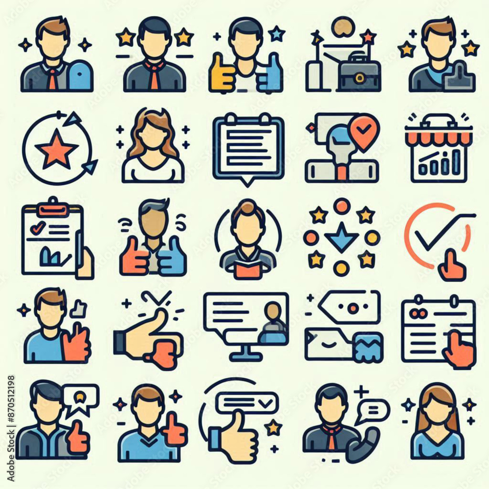 set of icons, business icons set, business people icons, Feedback, testimonial, customer thin line icons. Editable stroke. For website marketing design, logo, app, template, etc. Vector set of icons, business icons set, business people icons, Feedback, testimonial, customer thin line icons. Editable stroke. For website marketing design, logo, app, template, etc. Vector