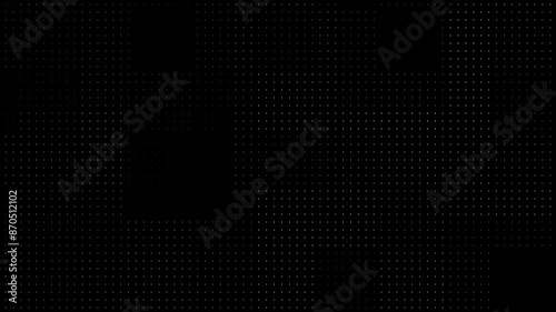 Abstract black and white halftone dotted grid lines create a square animated background for UI technology screens or infographics. Seamless loop motion pattern. Fit for tint, alpha, or overlay layer