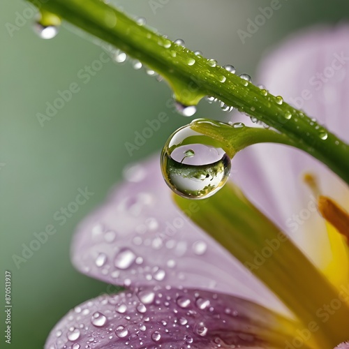drops of dew on a green leaf
