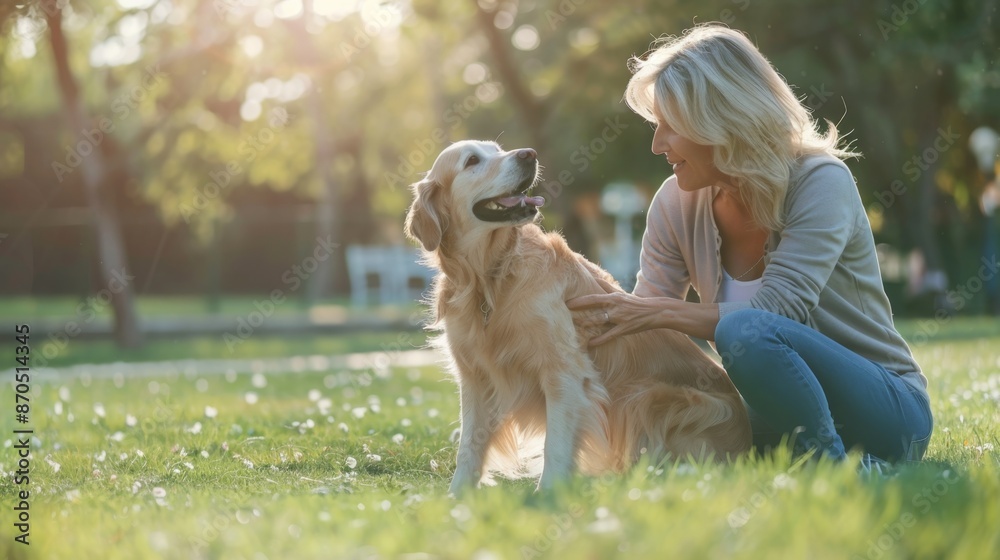 Blissful Moments with Golden Retriever in Sunlit Park Blissful Moments with Golden Retriever in Sunlit Park