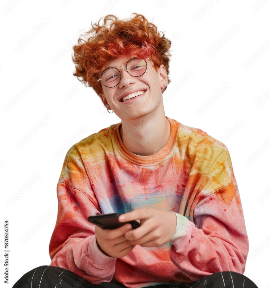 PNG Happy young man with smartphone PNG Happy young man with smartphone
