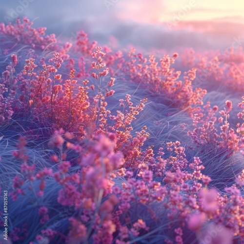 Vibrant purple and pink flowers in a field