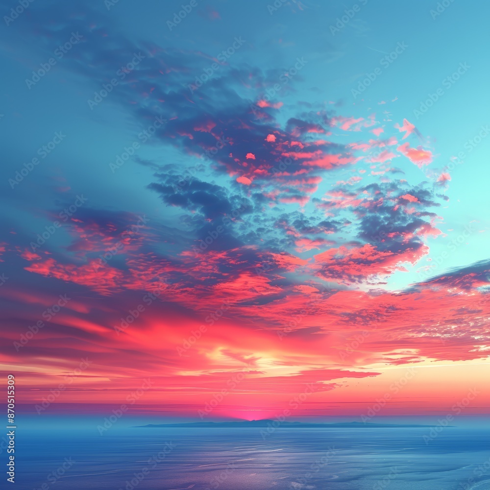 Stunning sunset over ocean with pink and blue clouds Stunning sunset over ocean with pink and blue clouds
