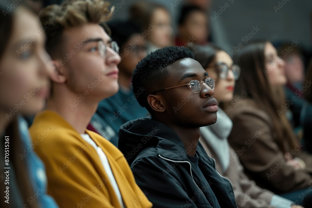Obraz premium Back to school university college audience or lecture room with students as education study and learning concept during conference presentation and training seminar meeting