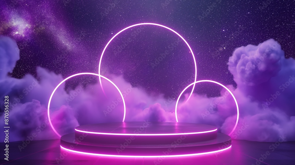 futuristic pink luminous geometric frame podium, e-commerce business product presentation background futuristic pink luminous geometric frame podium, e-commerce business product presentation background