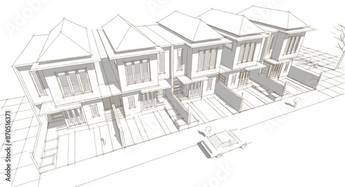 Fototapeta Naklejka Na Ścianę i Meble -   modern townhouse sketch 3d rendering