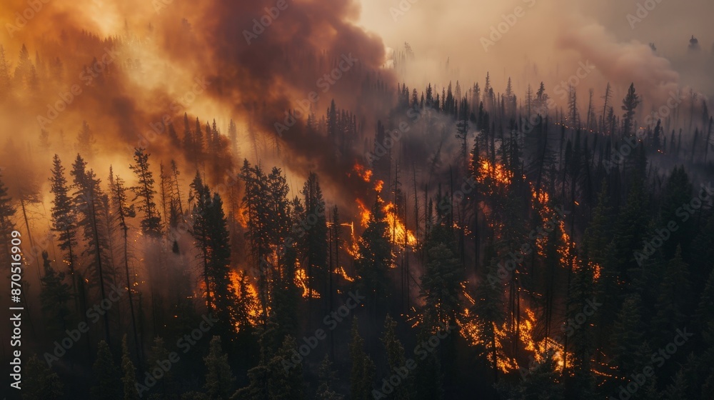Forest fires rage through the wilderness, a destructive force that also renews and rejuvenates the ecosystem. Forest fires rage through the wilderness, a destructive force that also renews and rejuvenates the ecosystem.