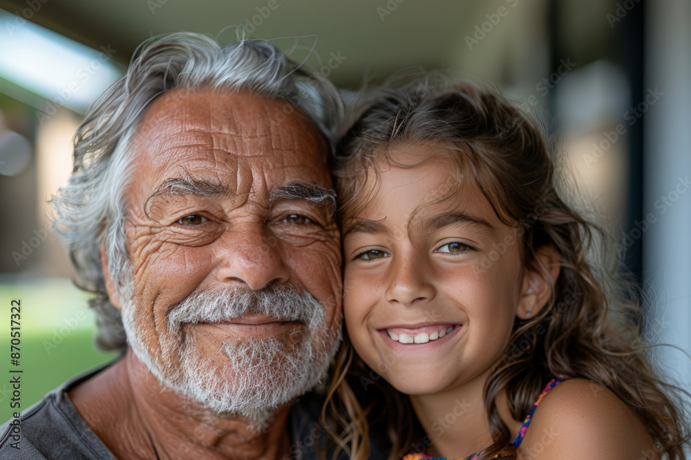 Close-Up Portrait of a Cheerful Granddad and Granddaughter Close-Up Portrait of a Cheerful Granddad and Granddaughter
