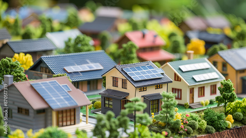 A solar panel is mounted on the roof of a residential house, absorbing sunlight to generate clean and renewable energy for the household, The panel is positioned to maximize exposure to sunlight photo