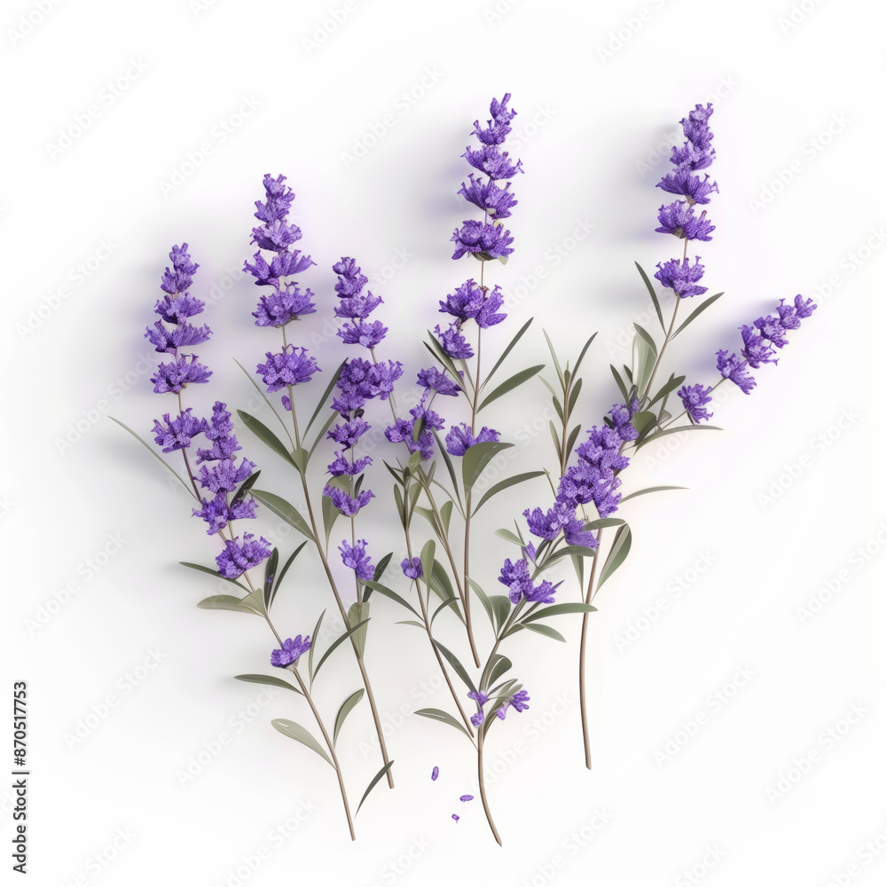 Naklejka premium Delicate lavender flowers, isolated, on white background