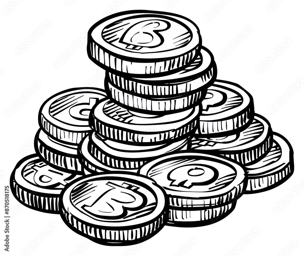 PNG Stacked bitcoins in monochrome illustration PNG Stacked bitcoins in monochrome illustration
