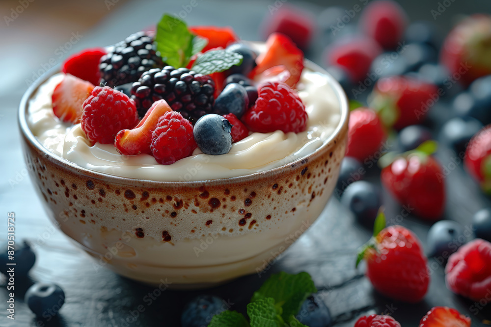 Bowl of yogurt with fresh berries Bowl of yogurt with fresh berries