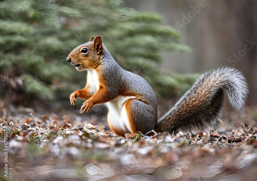 Alert Squirrel on Forest Floor