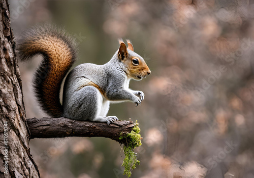 Serene Squirrel on a Mossy Branch