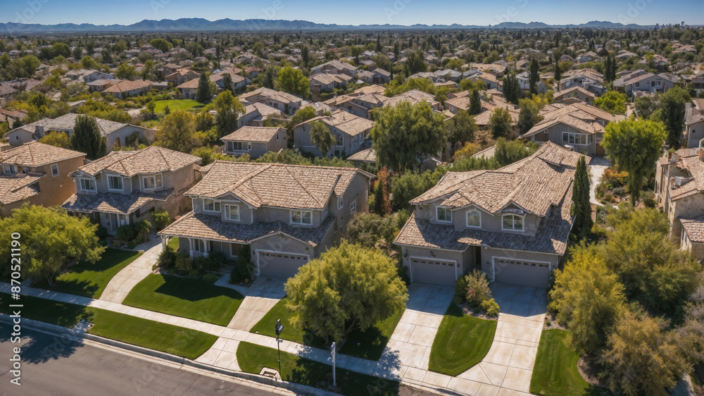 Elegant Residential Neighborhood Aerial View in HDR UHD 64K Elegant Residential Neighborhood Aerial View in HDR UHD 64K