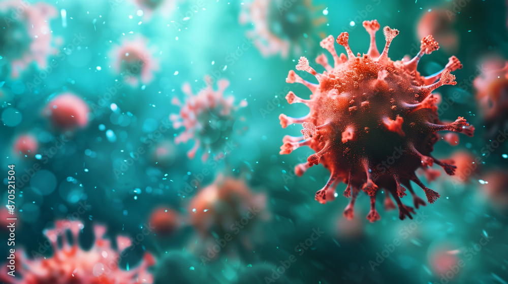Close-up of red viruses in a microscopic view Close-up of red viruses in a microscopic view