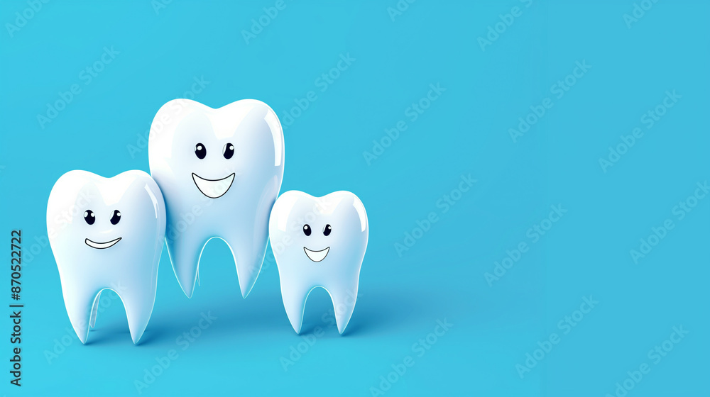 Banner with Happy teeth family on a blue background. Dentist business card design Banner with Happy teeth family on a blue background. Dentist business card design