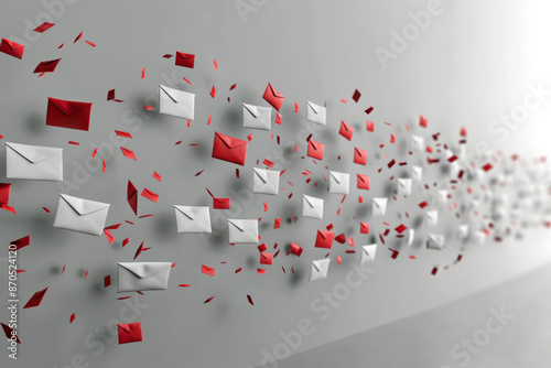 Background with many falling mail letters. Email marketing or spam concept.