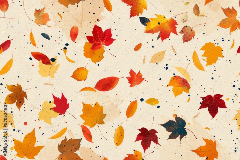 Autum maple leaves seamless pattern on blue backdrop Autum maple leaves seamless pattern on blue backdrop