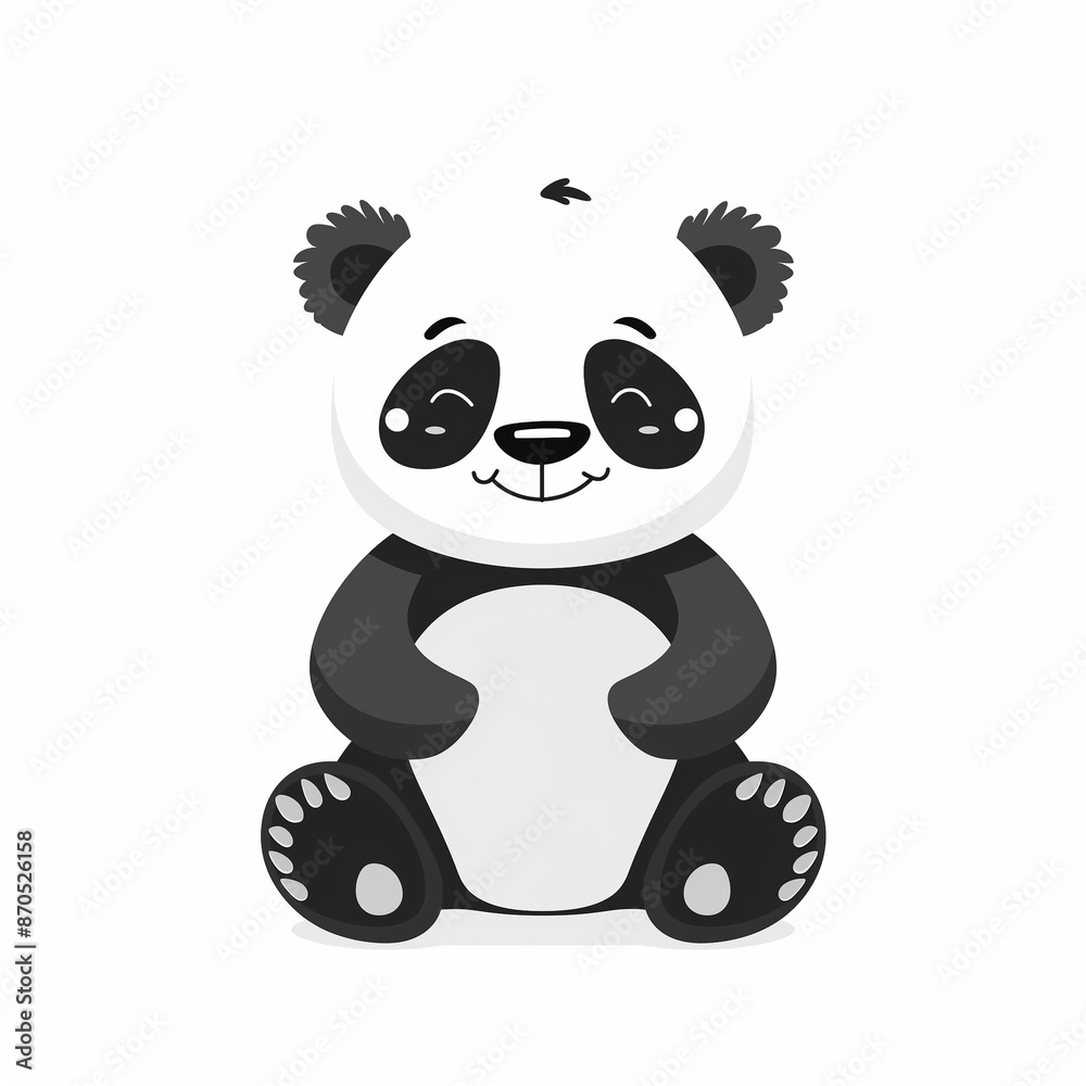 Fototapeta premium Cutepanda simple flat vector illustration with white background and cartoon style chubby happy face sitting on the ground in black pants minimalist design focus on cute panda