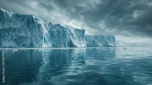Wallpaper Mural Majestic icy cliffs rising above a calm reflective ocean under a dramatic cloudy sky, capturing the raw beauty and scale of glacial landscapes. Torontodigital.ca