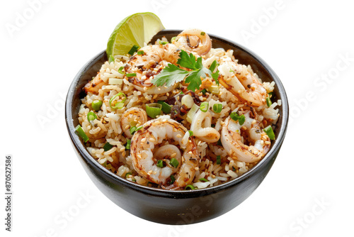 Rice and calamari isolated on transparent background