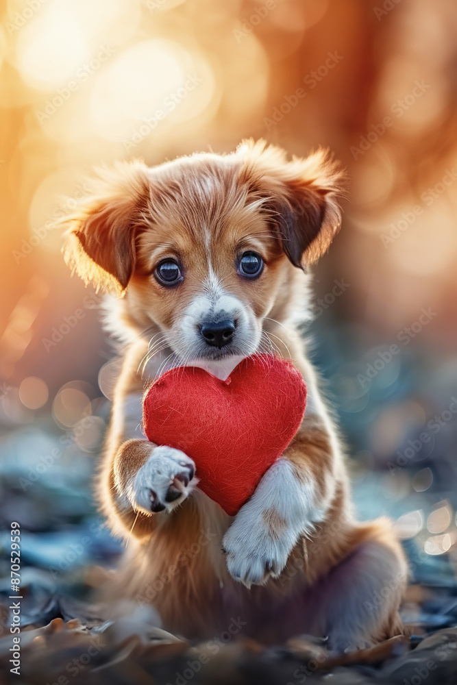 Adorable Puppy Holding Red Heart Plush Adorable Puppy Holding Red Heart Plush