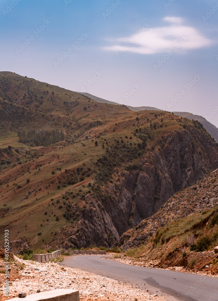 Fototapeta premium A mountain range with a road running through it