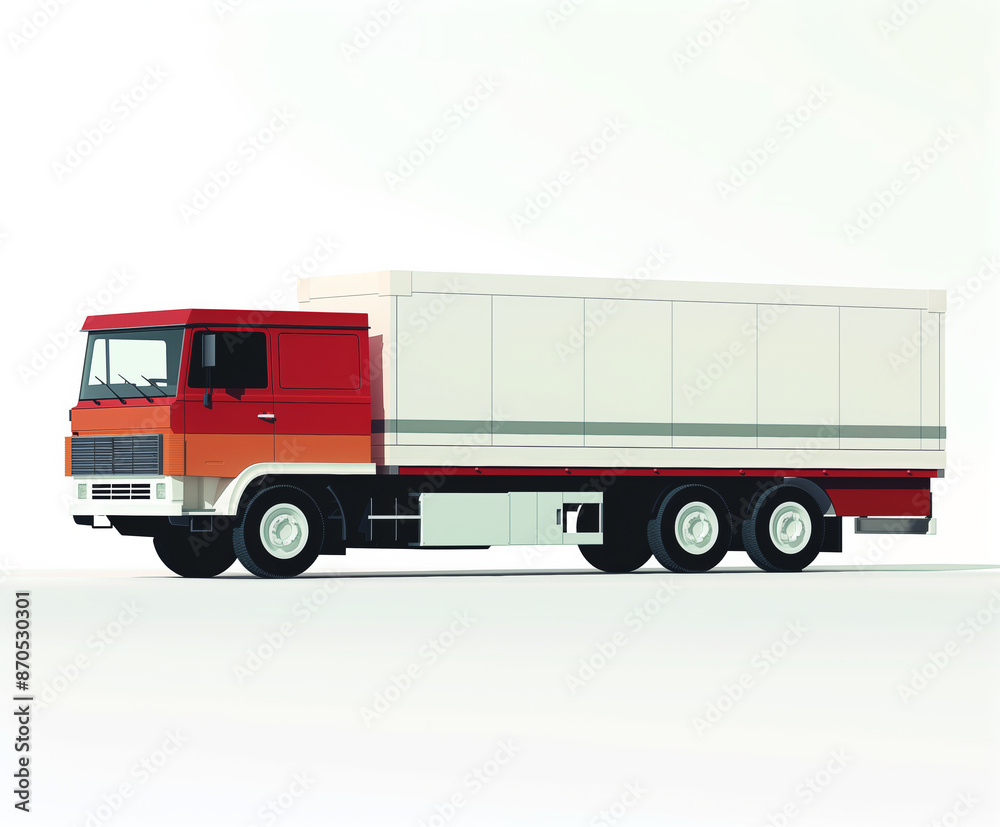 A high-quality illustration of a classic delivery truck, featuring a red cab and a white cargo area. A high-quality illustration of a classic delivery truck, featuring a red cab and a white cargo area.