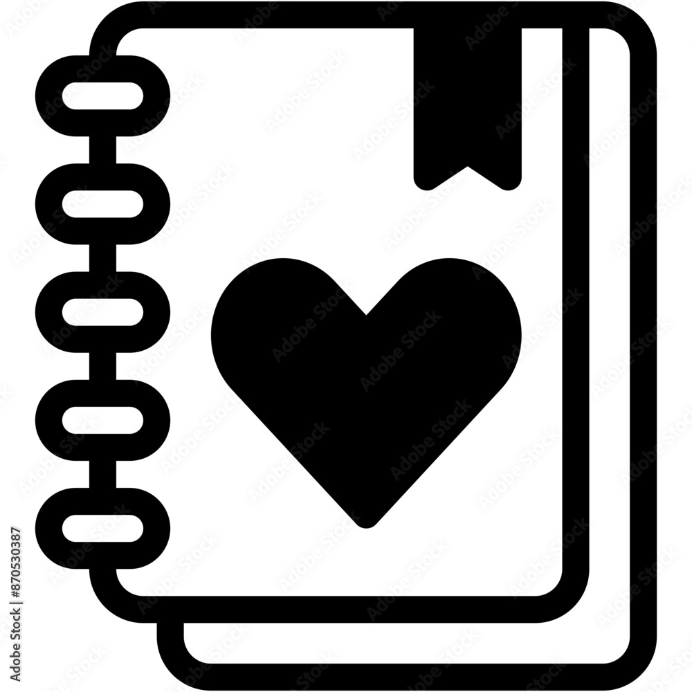 Vector Icon Diary, Notebook, Hearts, Romance, Love