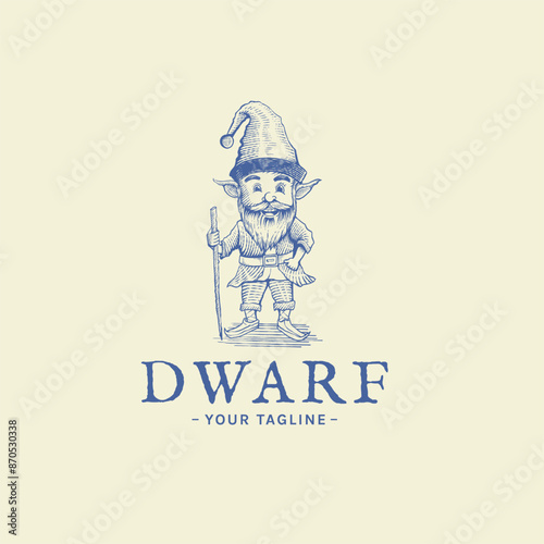 dwarf vintage logo with engraving style