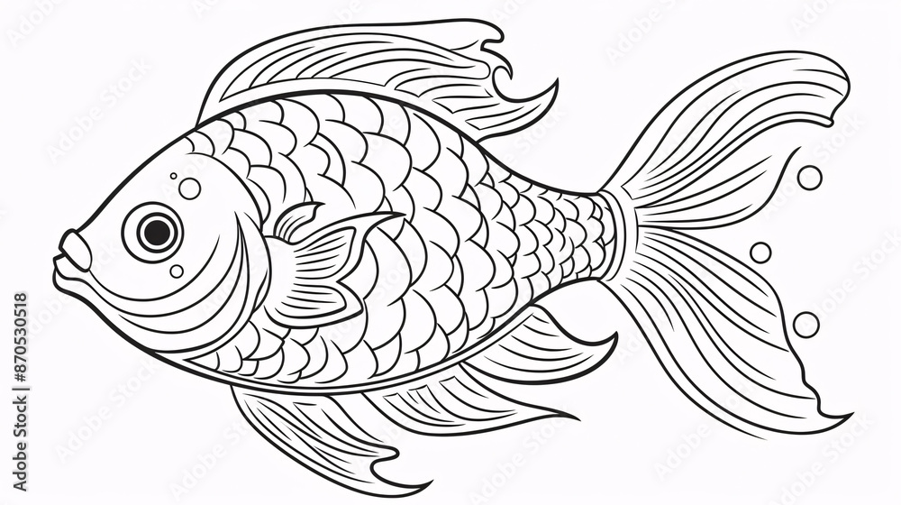 Coloring book page on white background. A Fish, Style simple line illustration, ink drawing, very bold line, line art, clipart, black and white Coloring book page on white background. A Fish, Style simple line illustration, ink drawing, very bold line, line art, clipart, black and white