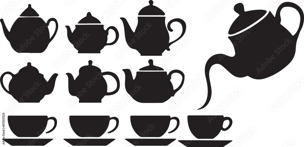 cup kettle teapot. silhouettes vector design
