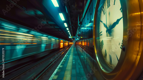 Rush Hour, Fast-Moving Traffic and Time-Lapse Clock in Urban Evening, City Rush, Dynamic Traffic and Speedy Time-Lapse Clock Effects, Urban Movement, Time-Lapse Clock and Fast Traffic in Motion Blur