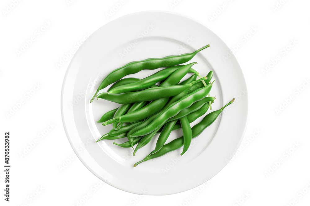 White plate fresh bush beans isolated on transparent background White plate fresh bush beans isolated on transparent background