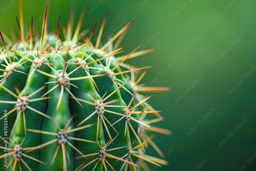 Closeup of cactus texture, sharp thorns on green background Closeup of cactus texture, sharp thorns on green background