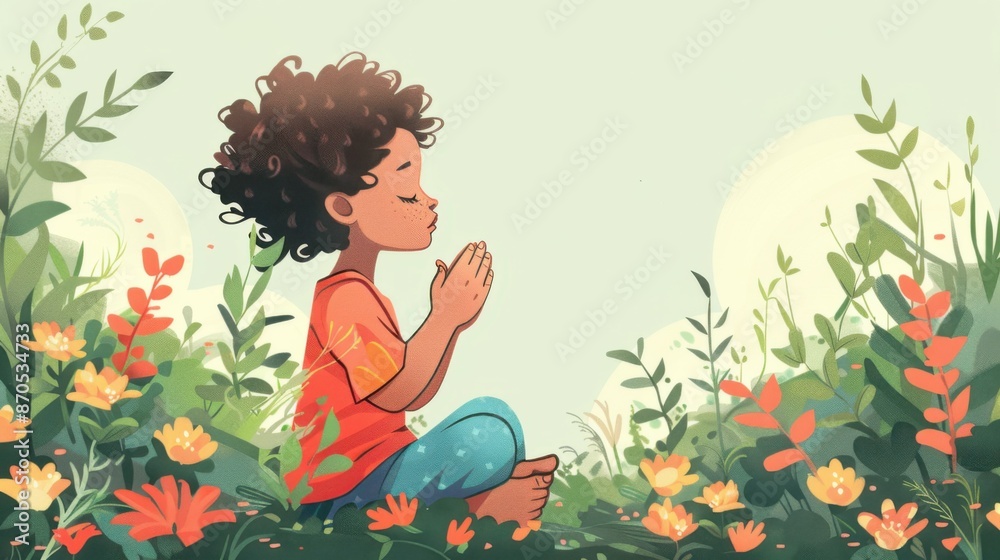 flat drawing of a child praying to God. flat drawing of a child praying to God.