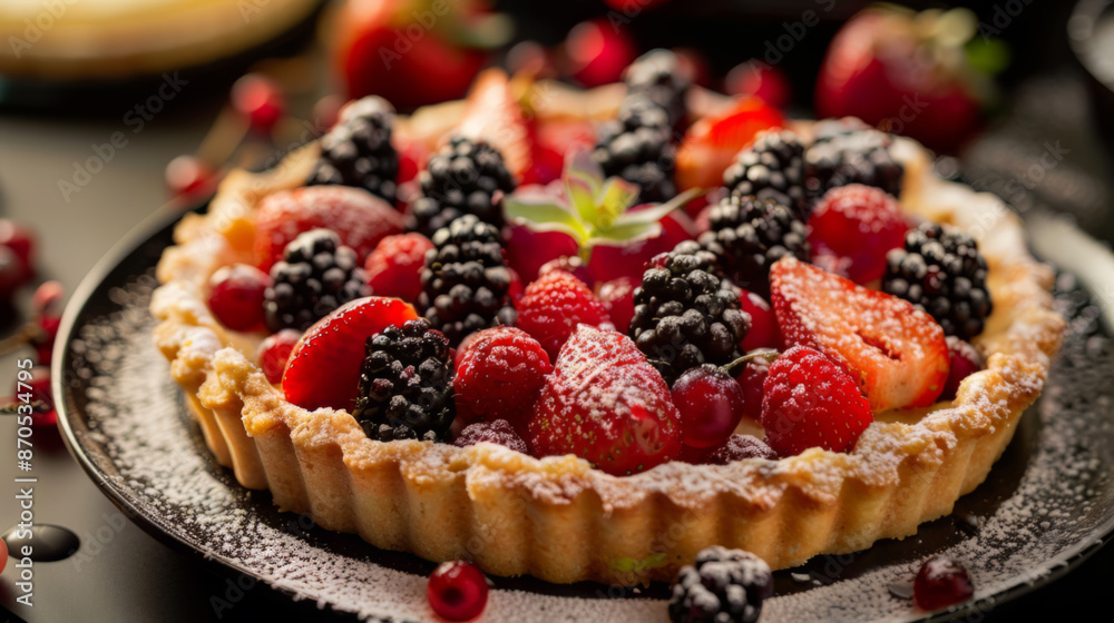 Elegant Fruit Tart Decorated with Berries and Cream Elegant Fruit Tart Decorated with Berries and Cream