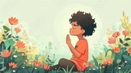 flat drawing of a child praying to God.