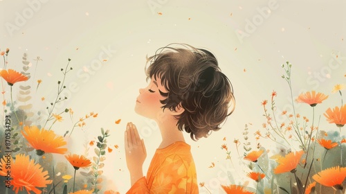 flat drawing of a child praying to God.